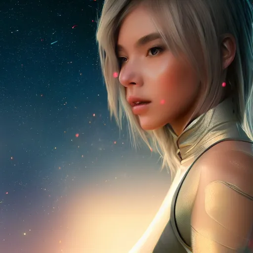 Image similar to beautiful girl galaxy background character concept style trending on artstation concept art detailed octane render cinematic photo-realistic 8k high detailed