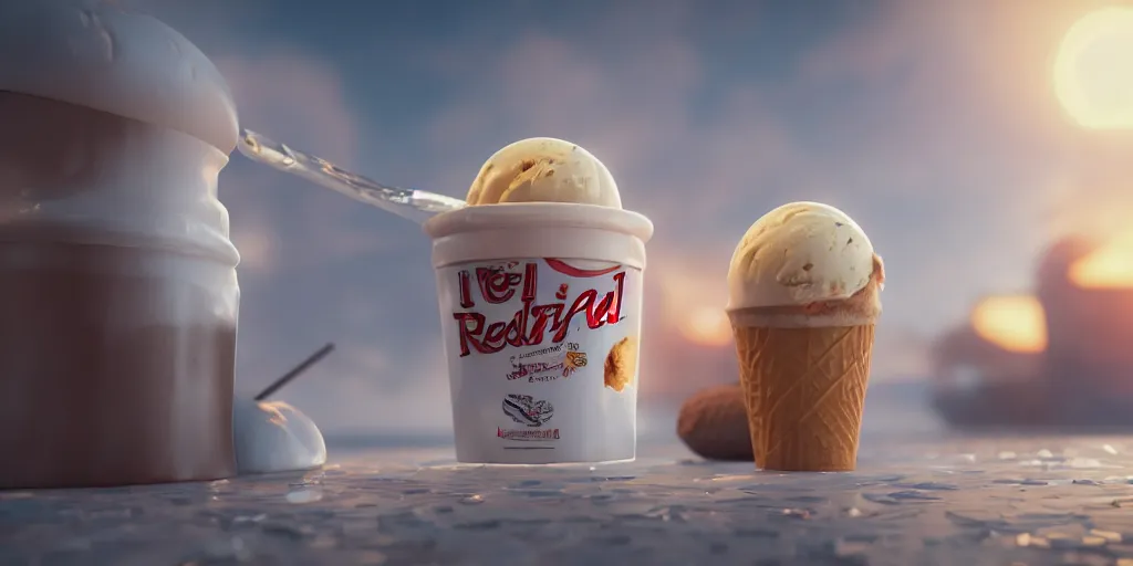 Prompt: a photorealistic detailed ice cream, digital painting, artstation, concept art, smooth, sharp focus, illustration, octane render, unreal engine, 8 k, redshift, studio lighting, glow eggect