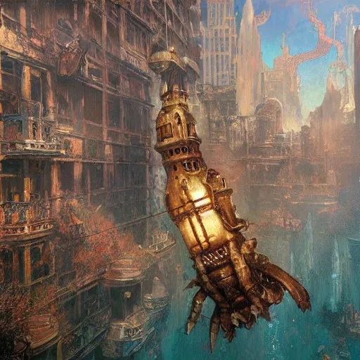 Image similar to underwater city, bioshock, highly detailed painting by gaston bussiere, craig mullins, j. c. leyendecker 8 k