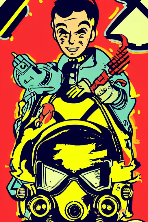 Image similar to fallout 7 6 retro futurist illustration art by butcher billy, sticker, colorful, illustration, highly detailed, simple, smooth and clean vector curves, no jagged lines, vector art, smooth andy warhol style