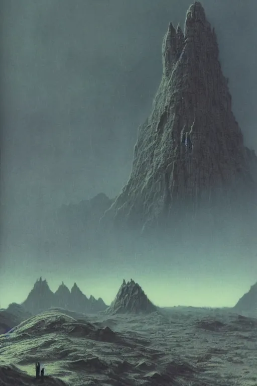 Prompt: emissary space by arthur haas and bruce pennington and john schoenherr, cinematic matte painting, photo realism, dark color palate, mountainscape