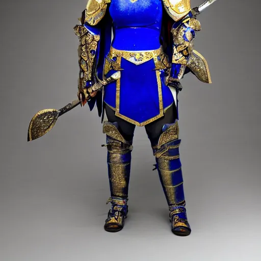 Prompt: full body photo of a female warrior wearing lapis lazuli armor
