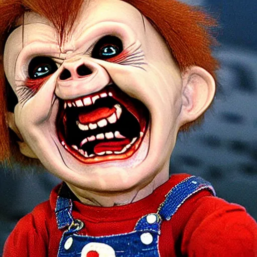 Image similar to screaming chucky doll