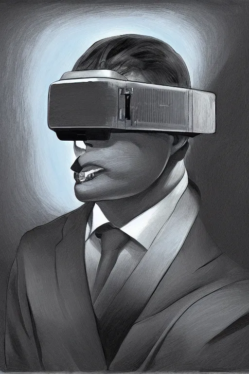 Image similar to sathoshi nakamoto wearing oculus and bitcoin over his head edward hopper and james gilleard, zdzislaw beksisnski, higly detailed