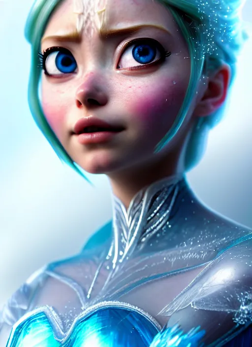 Image similar to Alita as Elsa, au naturel, hyper detailed, digital art, trending in artstation, cinematic lighting, studio quality, smooth render, unreal engine 5 rendered, octane rendered, art style by klimt and nixeu and ian sprigger and wlop and krenz cushart