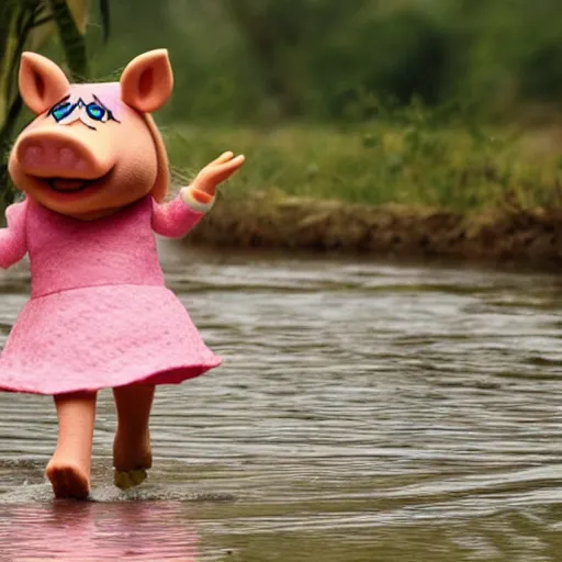 Prompt: Miss Piggy crossing the Nile