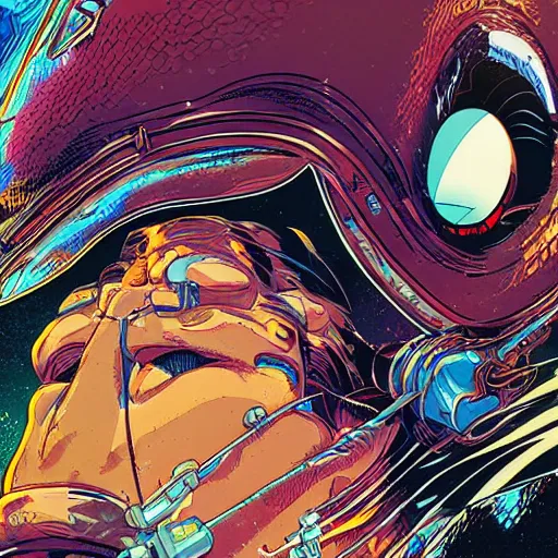 Prompt: closeup of face melting, by yoichi hatakenaka, masamune shirow, josan gonzales and dan mumford