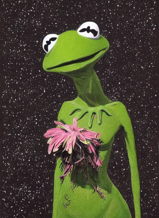 Prompt: Kermit the Frog goddess painting by Dan Hillier, trending on artstation, artstationHD, artstationHQ, 4k, 8k