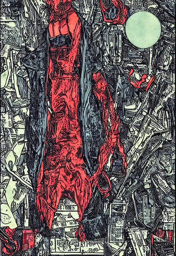 Prompt: the devil as a cyberpunk tarot card