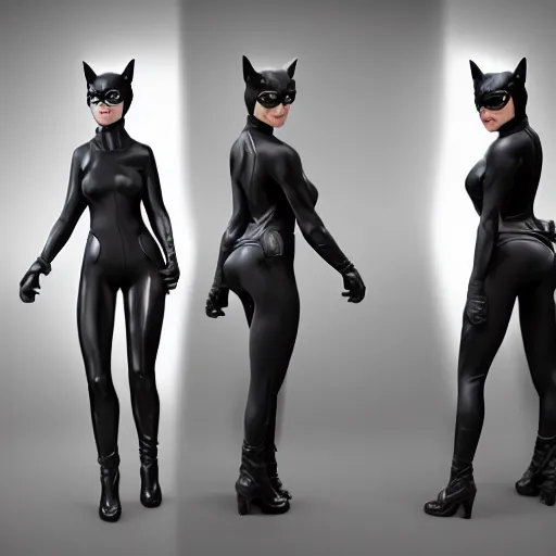 Image similar to 3d render of Catwoman, photorealistic, finalRender, octane, Unreal Engine