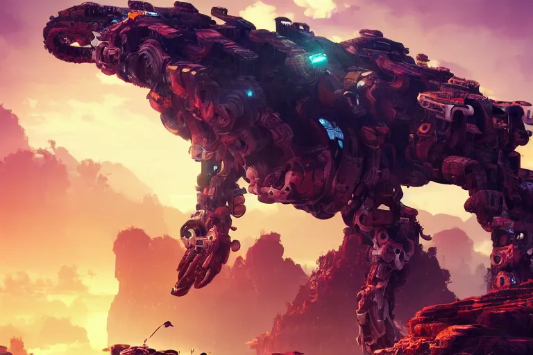 Image similar to snapmaw machine mecanical creature robot of horizon forbidden west horizon zero dawn bioluminiscence global illumination ray tracing hdr fanart arstation by ian pesty and alena aenami artworks in 4 k