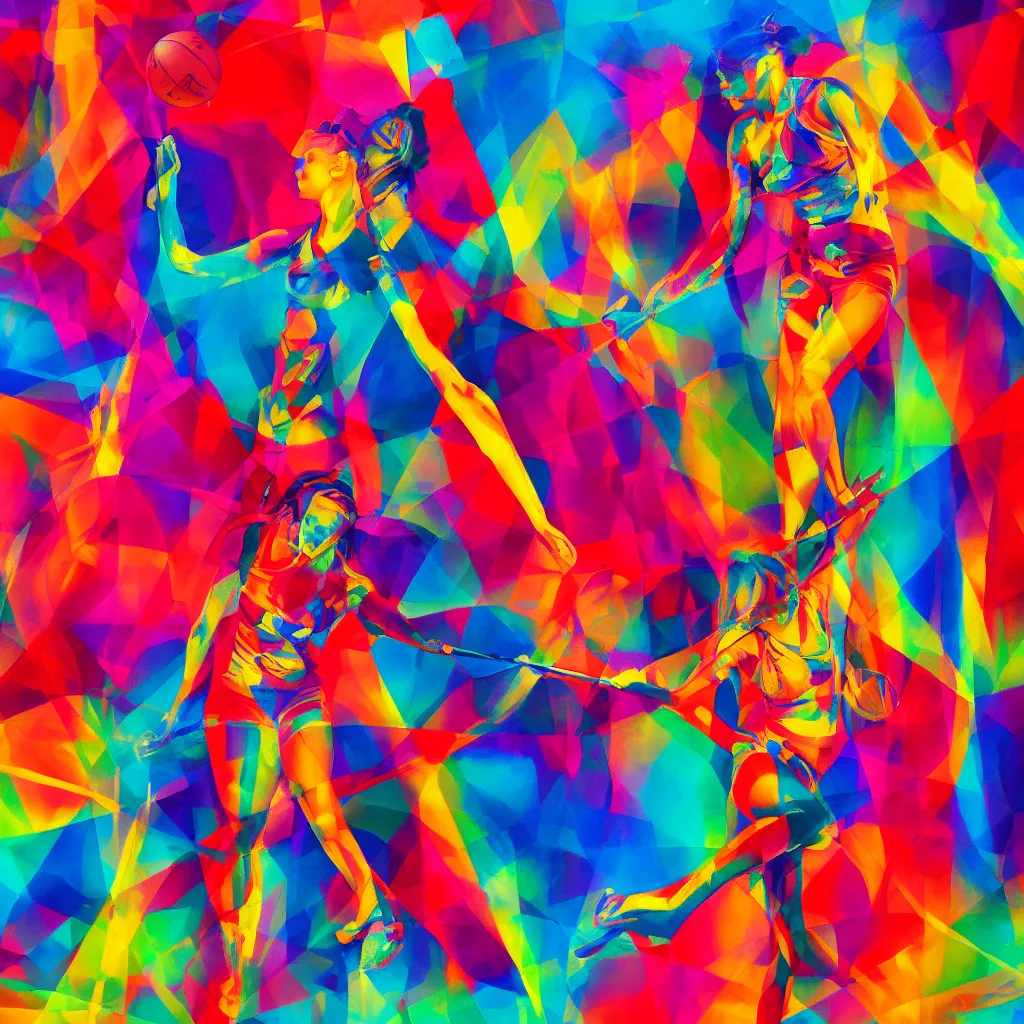 Prompt: colorful abstract art of one female sports athlete