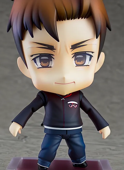 Image similar to a anime nendoroid of elon musk, car tesla 3, figurine, product photo, osamu tezuka, macoto takahashi, chibi, q posket, 8 k realistic, 3 d, cryengine, exquisite, two hands, smile, focus, symmetrical face, artstation, frostbite 3 engine