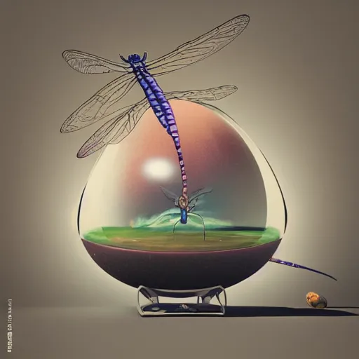 Image similar to surreal gouache painting, by yoshitaka amano, by ruan jia, by Conrad roset, by good smile company, detailed anime 3d render of big transparent resin egg in the cenrter of the screen with a magical dragonfly inside. dragonfly inside an egg, Surrounded by a big DJ Mixer, Controller deck, portrait, cgsociety, artstation, rococo mechanical and Digital and electronic, dieselpunk atmosphere