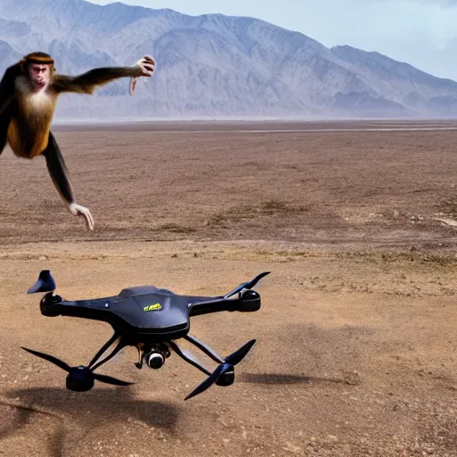 Image similar to a 4k ultra hd picture of monkeys flying a drone