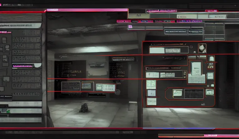 Image similar to GUI for a program that shows you nightmares, cyberpunk, horror, System Shock 2, Shin Megami Tensei, Deus Ex