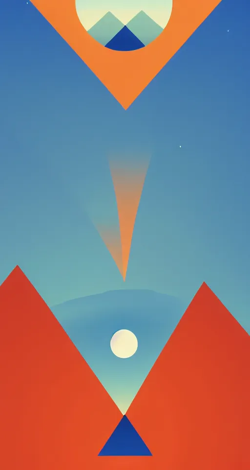 Prompt: portrait of elon musk as a geometric minimalist design, in the background there are isometric mountains with full moon behind the top, trending on artstation, cute digital art, monument valley