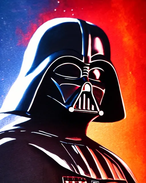 Image similar to enamel painting portrait of darth vader, burning city background, high production value, intricate details, high resolution, hdr, high definition, masterpiece, realistic, ultrarealistic, highly detailed, hd, sharp focus, non blurry, sharp, smooth