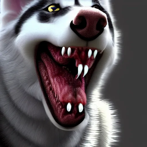 Prompt: a husky with a long lizard tongue, snake eyes, digital art, concept art, trending on artstation, very detailed, slimey, 8 k hd