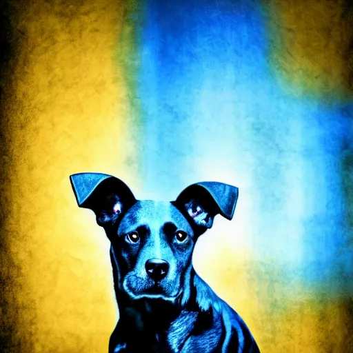 Image similar to a photograph of a dog in blue studio backlighting, digital art