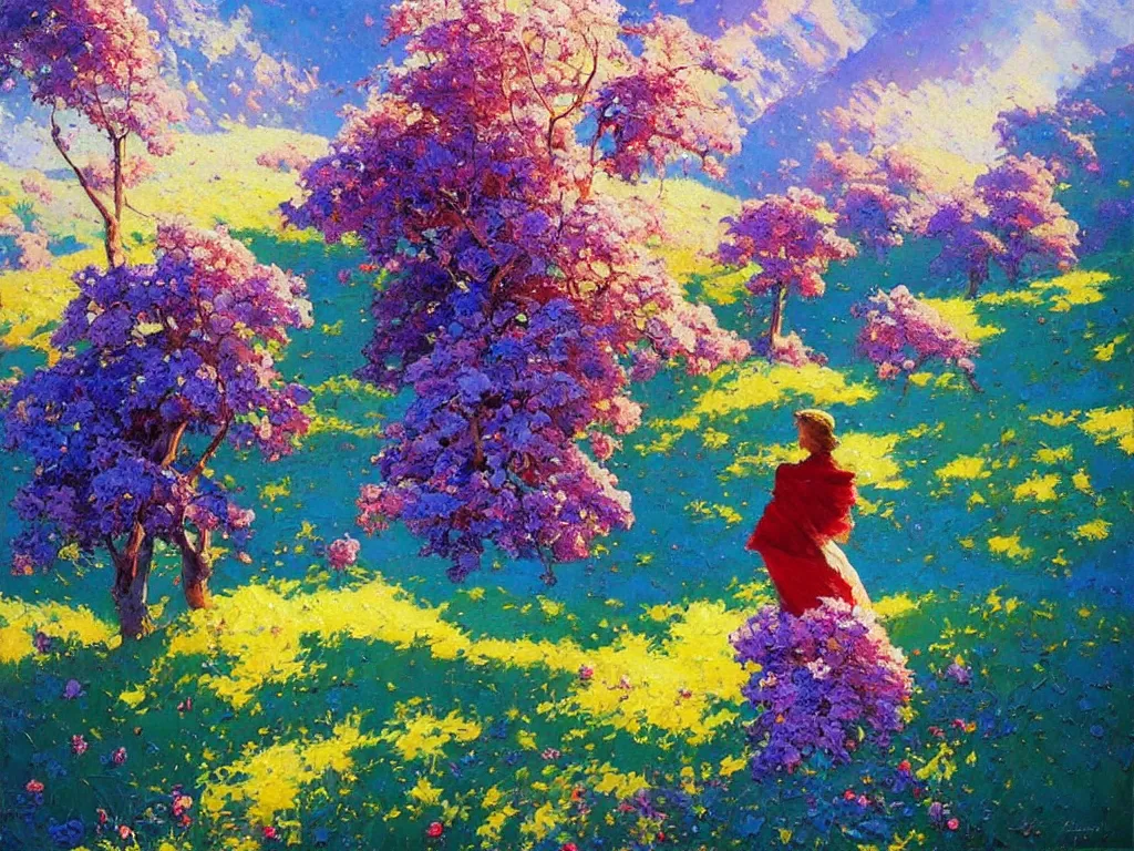 Image similar to majestic nature scenery, breathtaking oil painting by erin hanson, alexi zaitsev, karl spitzweg, craig mullins, award winning, impressionistic