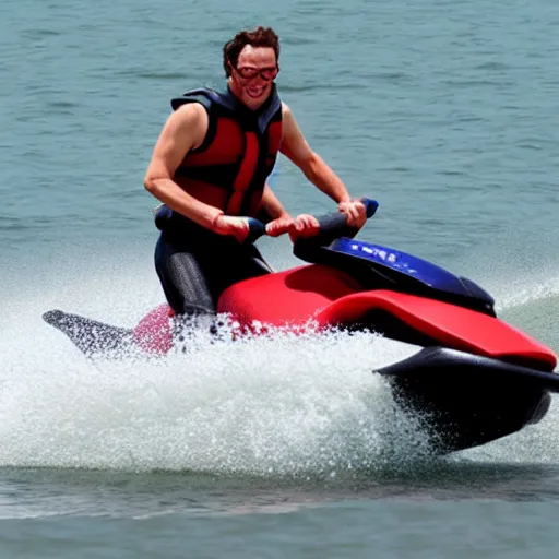 Prompt: (doctor Michael Morbius) riding a jet ski