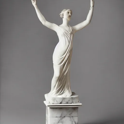 Image similar to a marble statue of a woman dancing, wearing a sweeping dress,