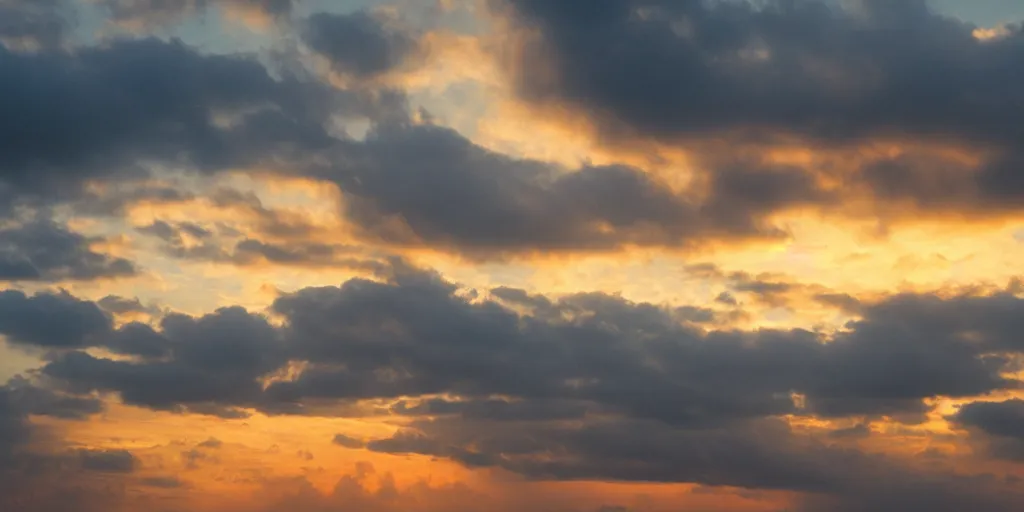 Image similar to realistic sunset with clouds, hyperrealistic, photograph, 35mm, sharp focus