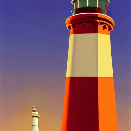 Prompt: a lighthouse illuminating the city, painting art style by kenton nelson