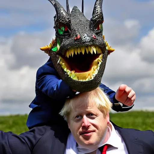 Image similar to boris johnson riding a dragon