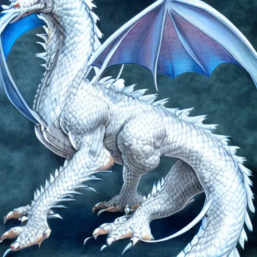 Prompt: blue eyes white dragon Hyper-Realistic