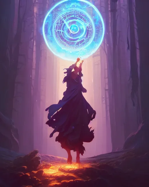 Image similar to highly detailed vfx portrait a mage casting a spell, stephen bliss, unreal engine, sigils greg rutkowski, loish, rhads, beeple, makoto shinkai and lois van baarle, ilya kuvshinov, rossdraws, tom bagshaw, alphonse mucha, global illumination, detailed and intricate environment