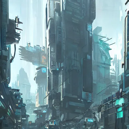 Prompt: futuristic cyberpunk district by eddie mendoza, by ryan dening