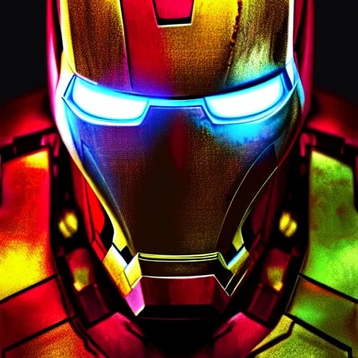 Image similar to a portrait of iron man as a scary zombie with his mask and flesh ripped highly detailed, digital photo, hdri, by christopher bretz and john carpenter, vivid colors, high contrast, 8 k resolution, intricate, photorealistic, smooth, psychedelic color scheme, concept art, award winning, cg society contest winner