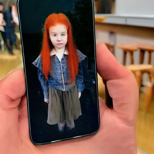 Prompt: a magic ginger hair girl caught on iphone 1 3 pro