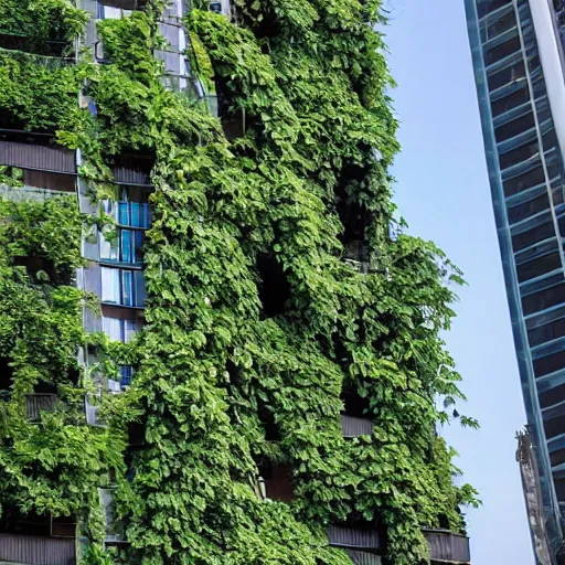 Prompt: a skyscraper overtaken by vines