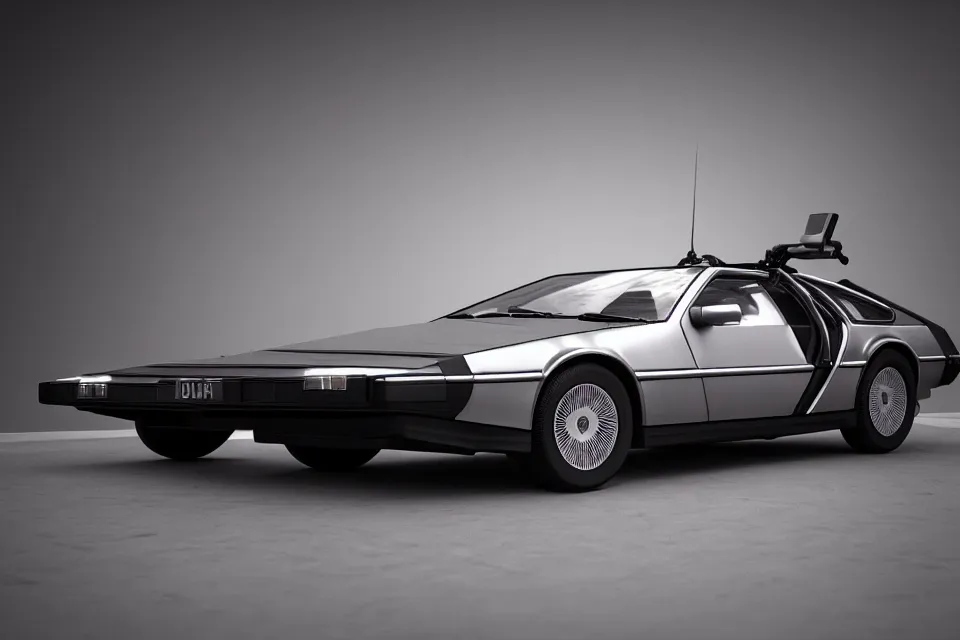 Image similar to ultra realistic delorean dmc 5, dark cinematic, volumetric, realistic, 3 d render, realistic render, cinematic lighting, volumetric lighting, atmospheric, cinematic, unreal engine 5, unreal engine render, octane render, hd, photorealism, hyper realistic, photo, 8 k