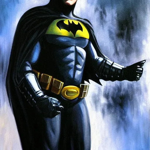 Image similar to Painting of a batman dark knight by Christopher Nolan oil painting