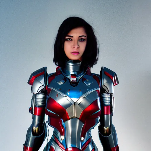 Image similar to a woman hero in a themed futuristic metal suit, super hero, armor, sleek, beautiful face, cinematic pose, sci - fi, egypt themed art, photorealistic, 8 k, pharah, ultron