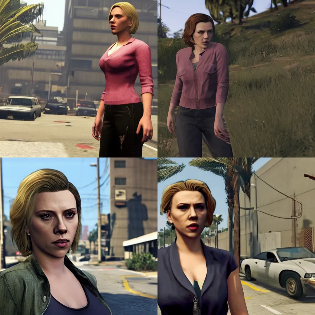 Prompt: a still from gta V cutscene of Scarlett Johansson as lester