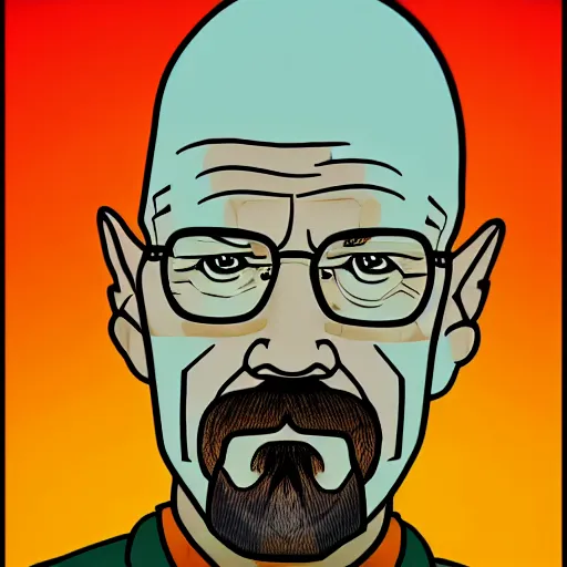 Prompt: Walter White in the style of a 70's Hanna Barbera cartoon, retro still, image artifacts