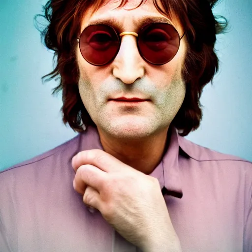 Image similar to john lennon singer 1 9 8 0, ( sony a 7 r iv, symmetric balance, polarizing filter, photolab, lightroom, 4 k, dolby vision, photography award ), vogue, perfect face