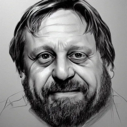 Image similar to sketch portrait of slavoj zizek with a coca cola bottle, artistic pencil drawing, detailed, award - winning, trending on artstation