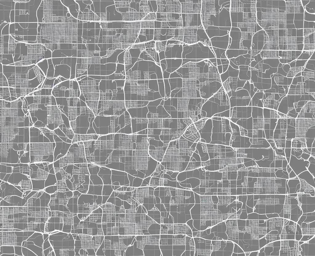 Prompt: Muted White on Grey Vector map of a little town covered with tiny rectangular red icons marked, vector graphics, highly detailed, technical drawing