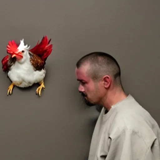 Prompt: a prisoner that has a chicken head