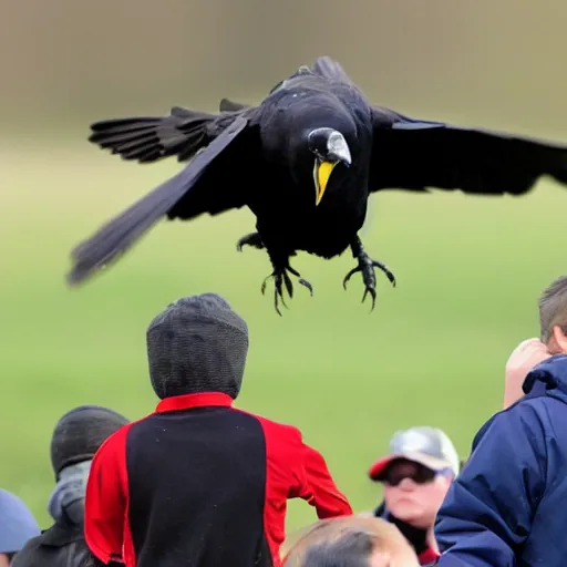 Prompt: A crow hovers over sandmann's head