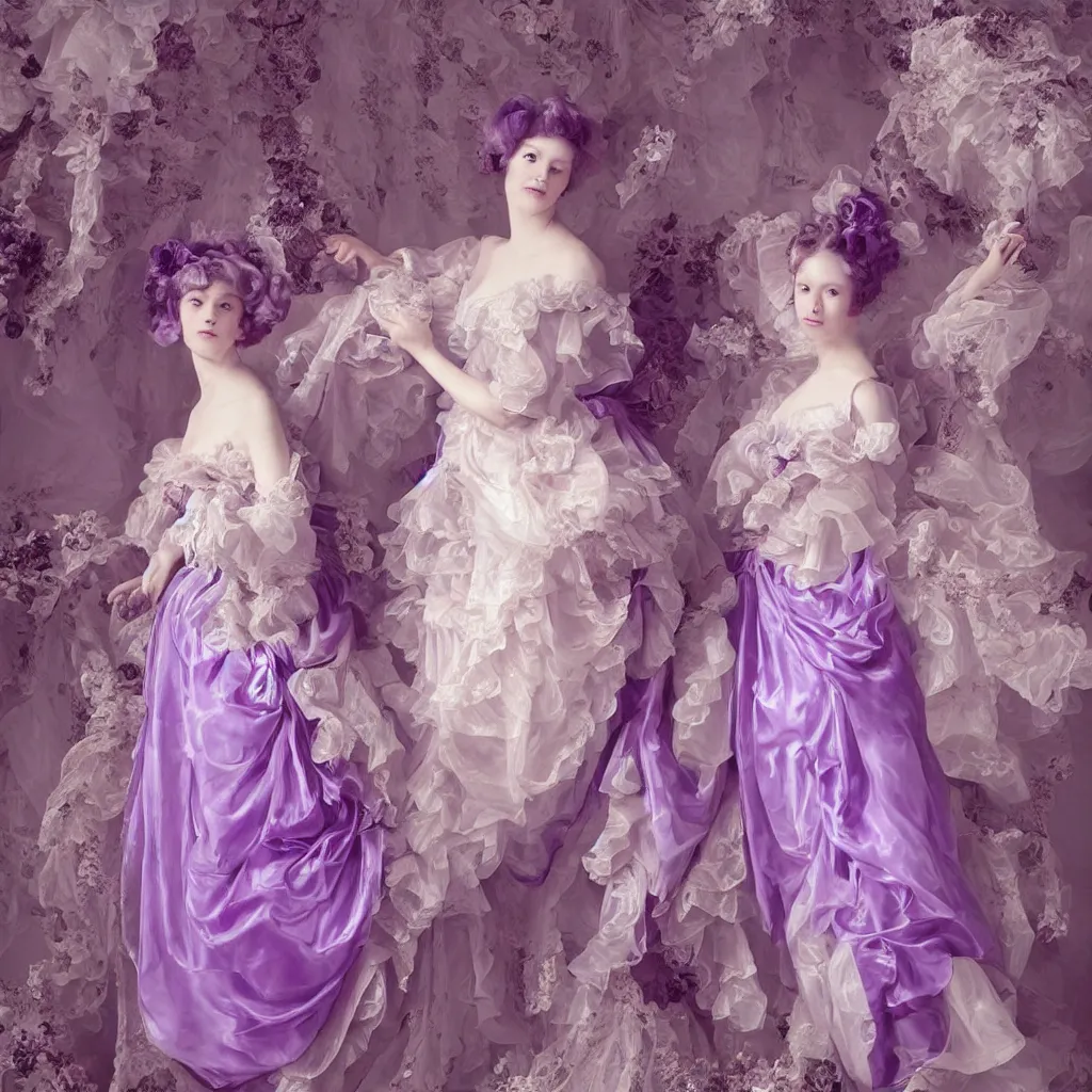 Image similar to purple dress in the style of rococo ，Victorian era，jellyfish element，dreamy, soft ,Backlight ,luminescence，highly detailed,8k