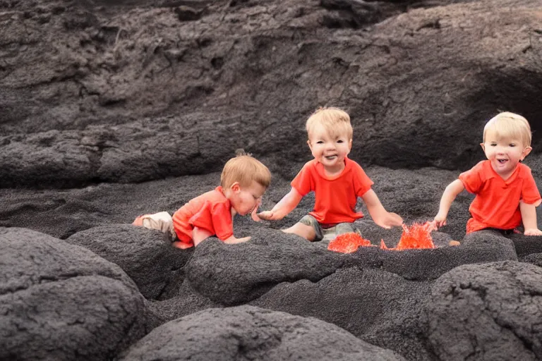 Image similar to toddlers playing in lava, 4k