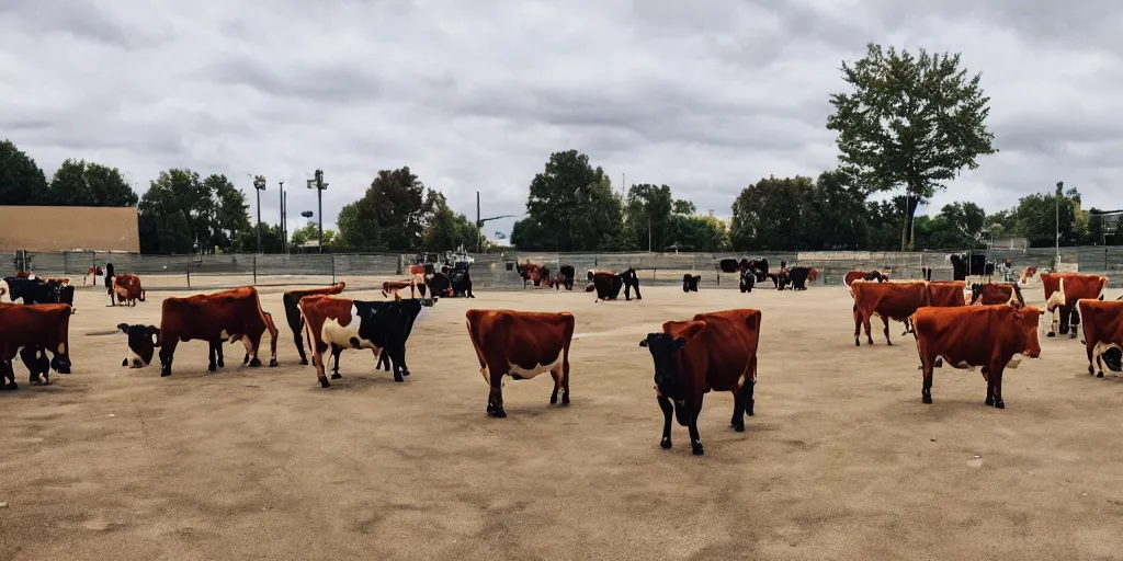 Image similar to a herd of cows in a skatepark