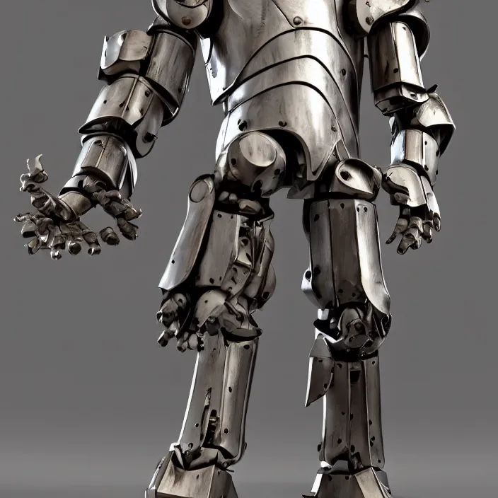 Image similar to warforged druid male anime character, wolf armor, cyborg, made of wood, made of metal, large robot, wolves, knight, medieval castle, wolf pack following, 3 d render beeple, realistic detailed octane render, pop up parade figure